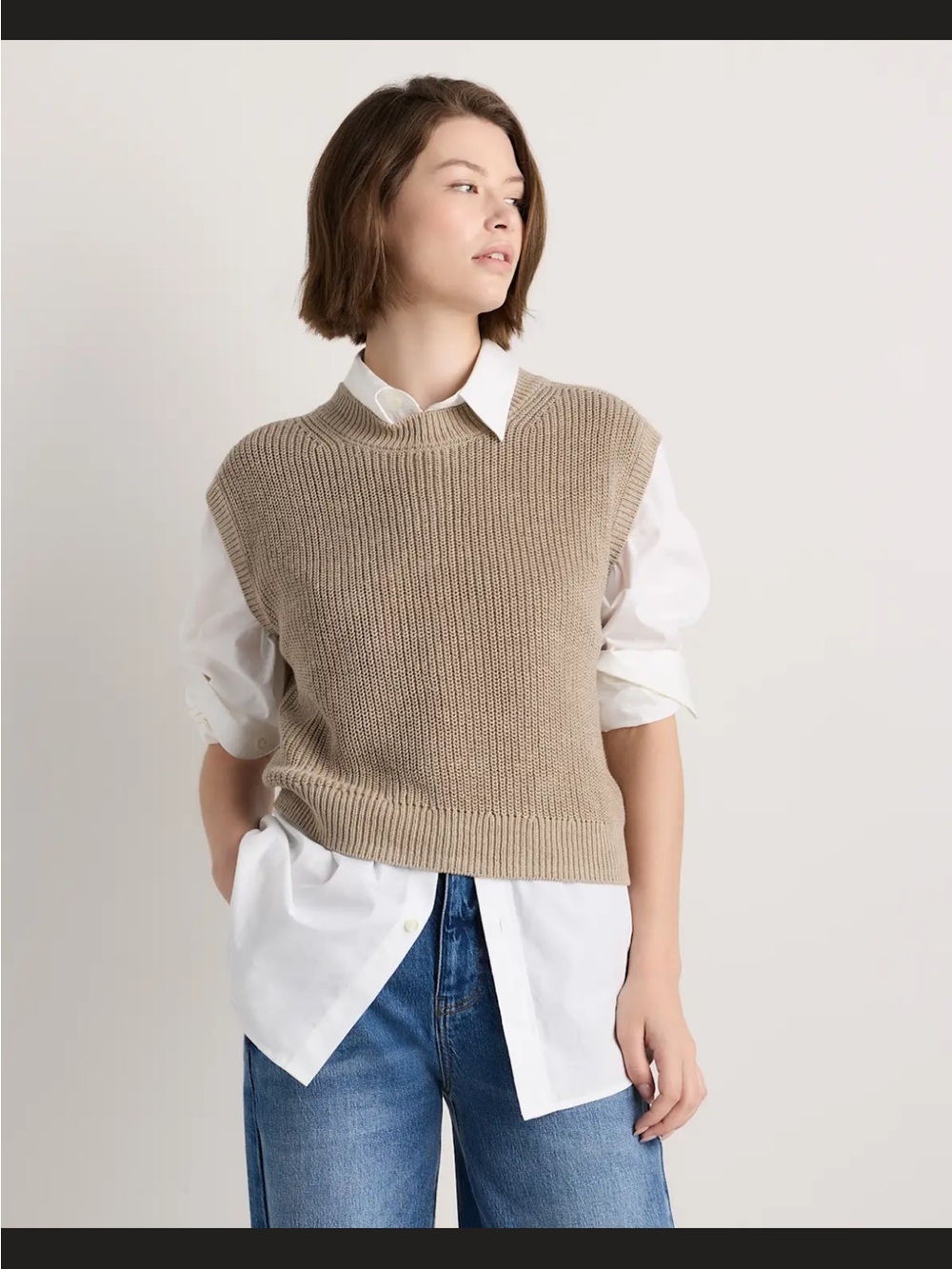 Quince Cotton Linen Sweater Tank - Women Medium Earthen Khaki